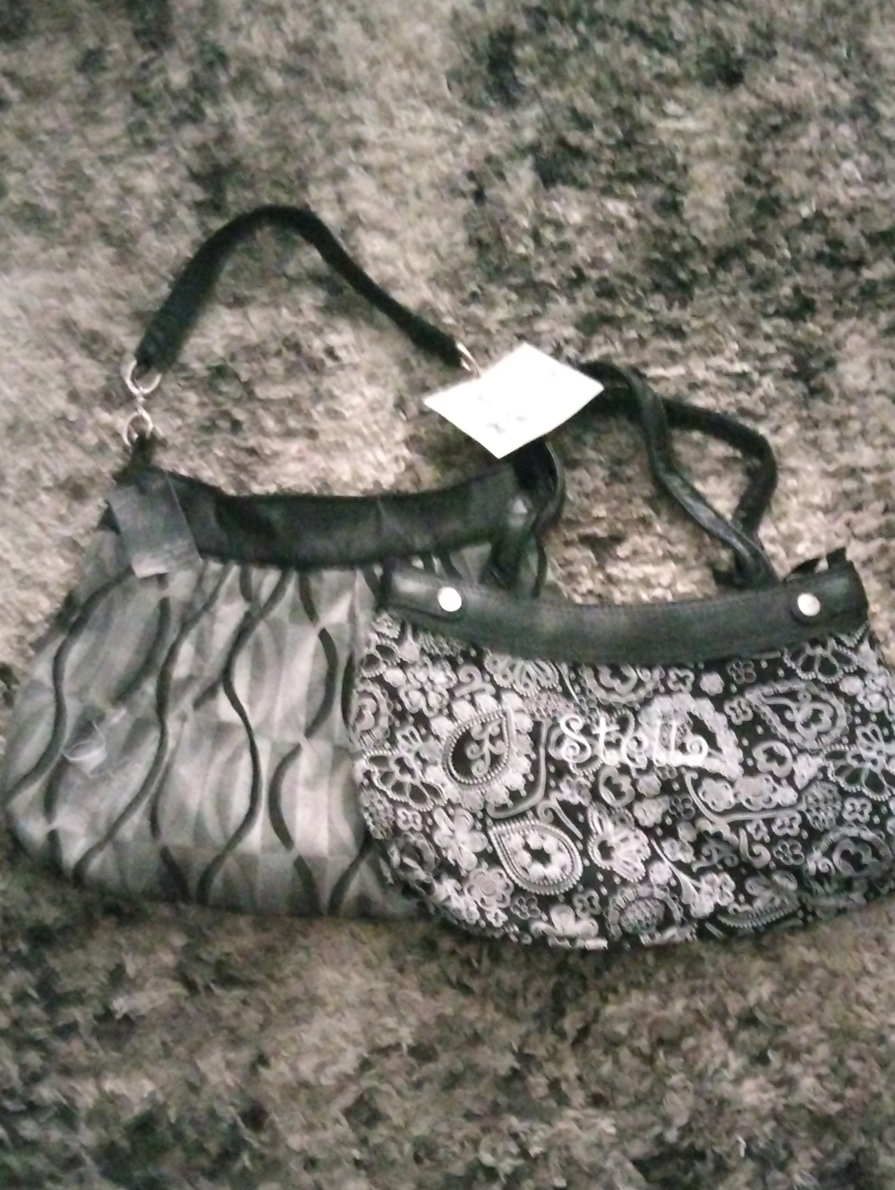 Black Patterned Women’s Shoulder Bags Set - Elegant Paisley & Wave Designs